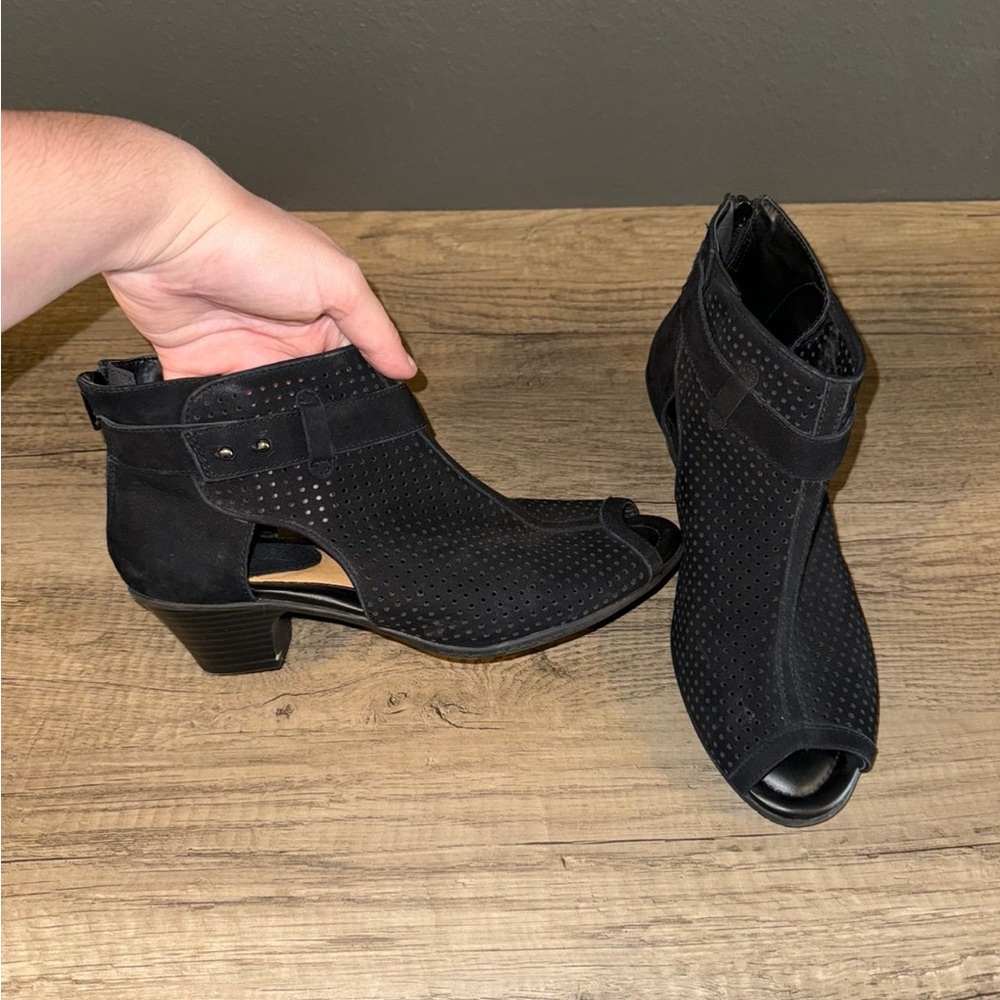 Earth Black Peep-Toe Ankle Booties